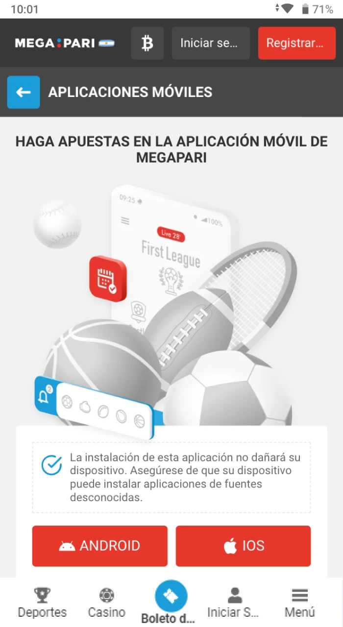 Inicia el proceso de instalación de la aplicación Megapari en tu dispositivo Android.
