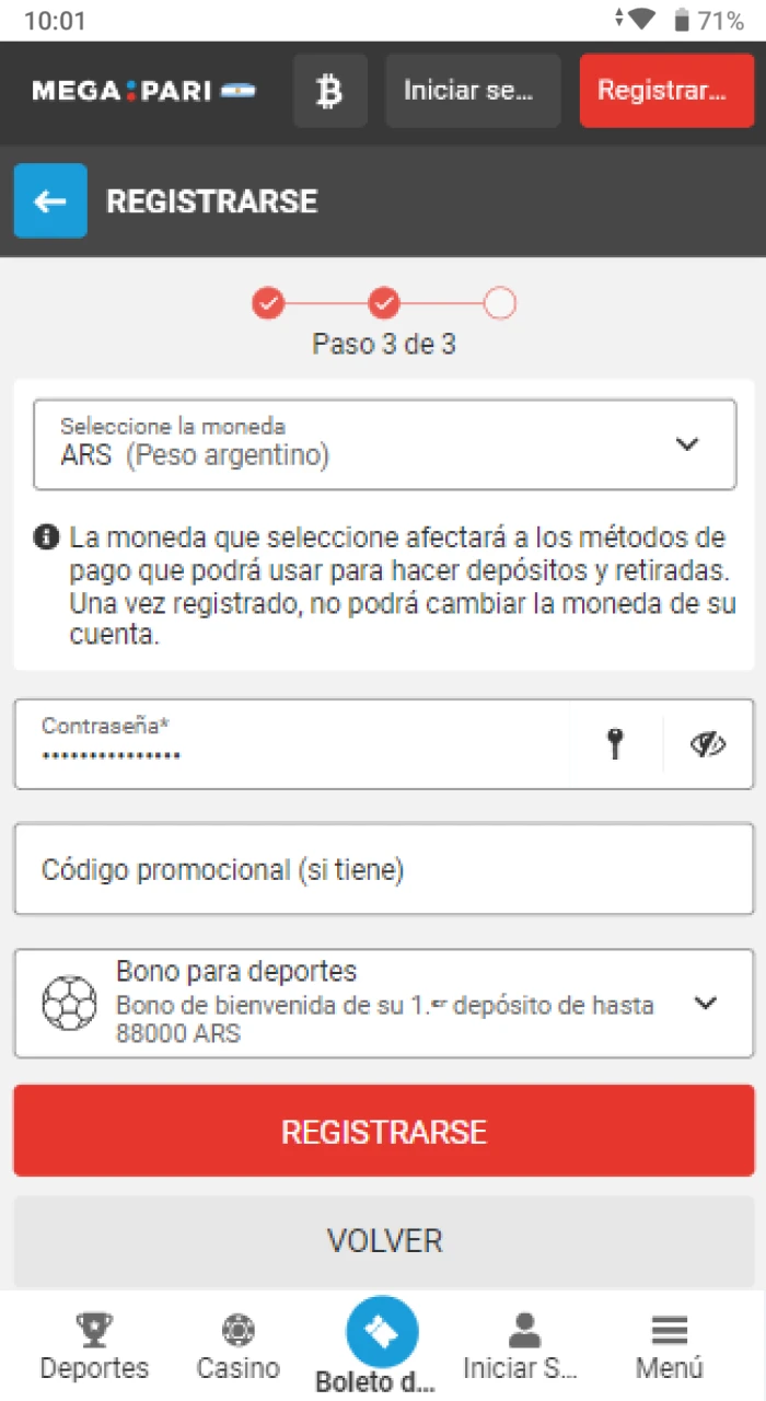 Asegúrate de finalizar todo el proceso de registro en la página de Megapari.