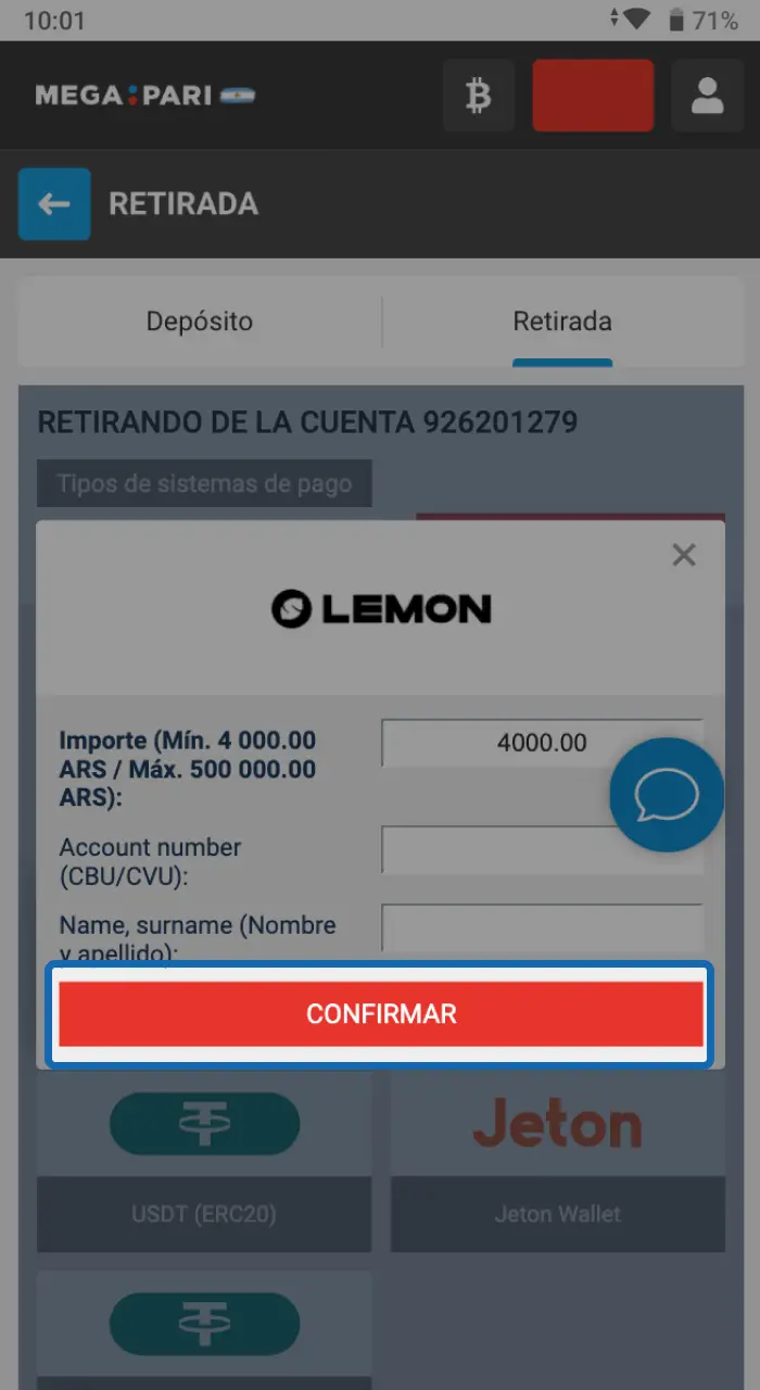 Revisa la información final y procesa la solicitud de retiro.