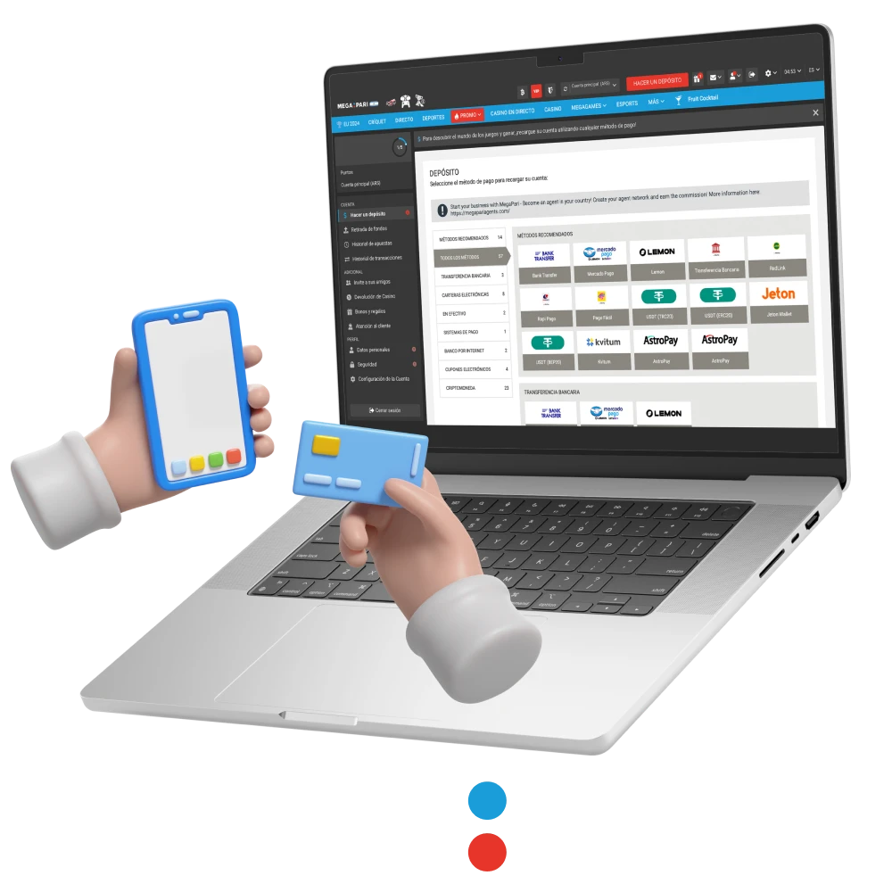 Opciones de pago disponibles en el Casino Megapari.