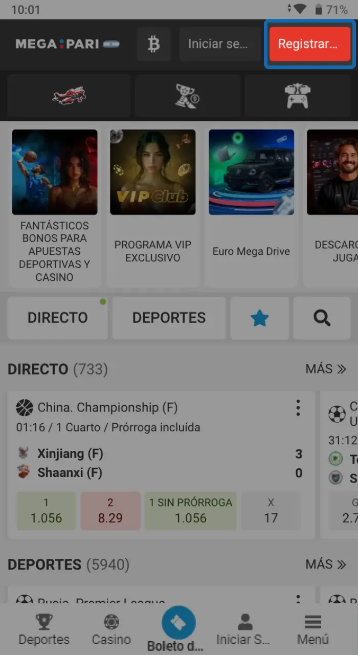 Accede al sitio web de Megapari y selecciona la opción para crear una cuenta.