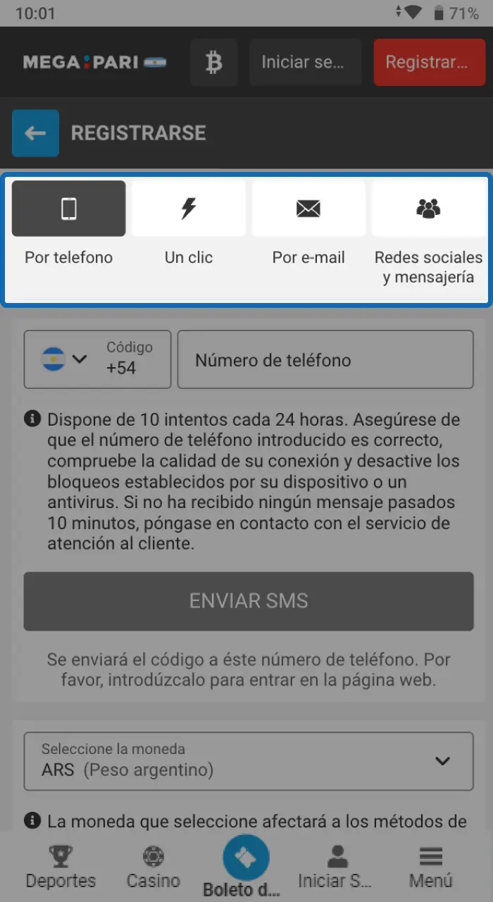 Selecciona el procedimiento de registro en Megapari que te resulte más cómodo.
