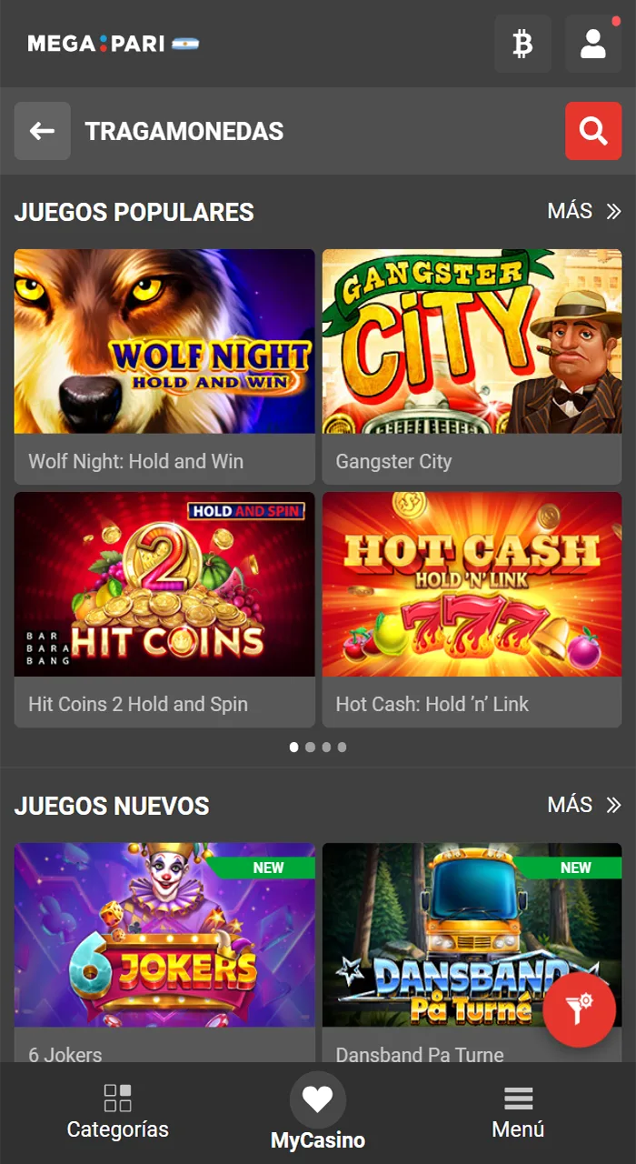 Dirígete al área de tragamonedas de Megapari.